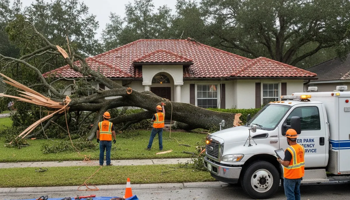 Emergency tree removal after storm damage in Winter Park, FL by Kissimmee tree service experts