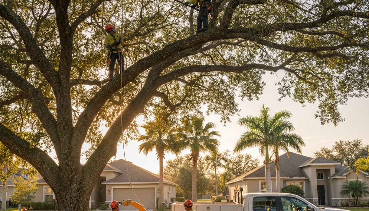 Professional tree removal service in Kissimmee FL safely cutting large oak tree branches