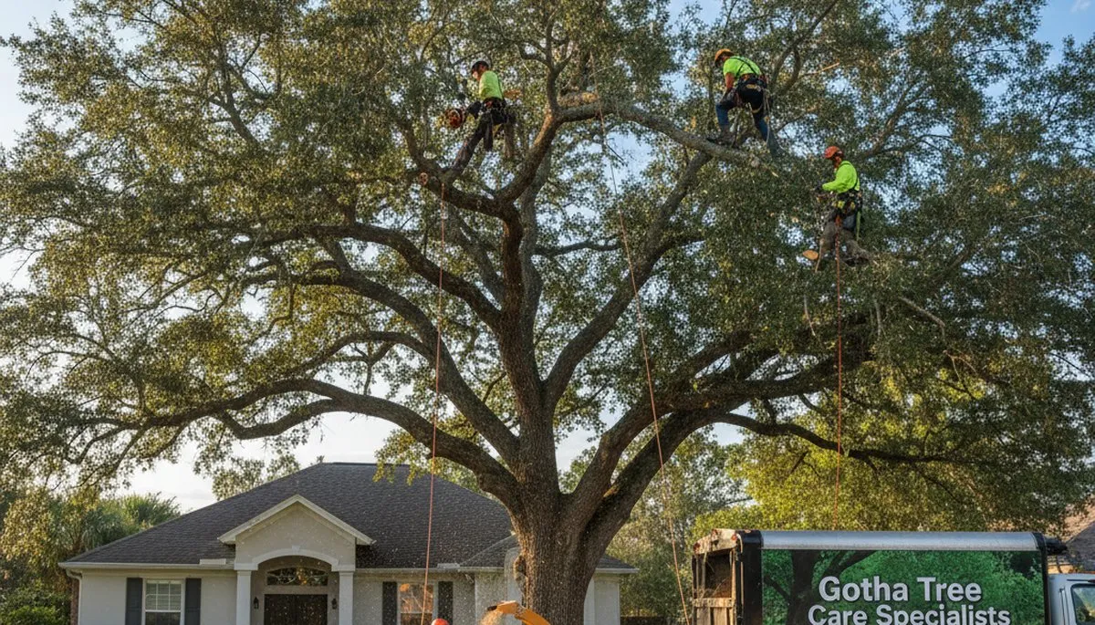 Professional tree removal service in Kissimmee FL safely cutting and clearing large oak trees